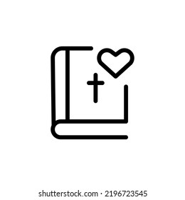 Icono del libro biblia cristiana con corazón y vector de corte transversal plano.