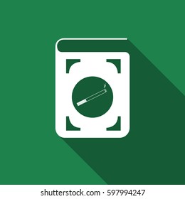 Book icon with cigarette flat icon with long shadow. Vector Illustration