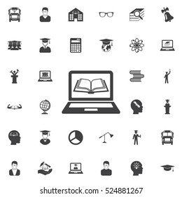 Book icon coming out of laptop screen icon. Education icons universal set for web and mobile