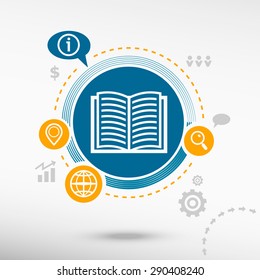 Book icon and creative design elements. Flat design concept        