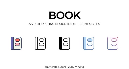 Book Icon Design in Five style with Editable Stroke. Line, Solid, Flat Line, Duo Tone Color, and Color Gradient Line. Suitable for Web Page, Mobile App, UI, UX�and�GUI�design.