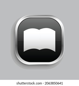 book icon design. Glossy Button style rounded rectangle isolated on gray background.. Vector illustration