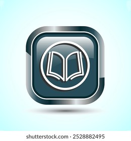 Book Icon Design Illustration, Book Icon For Apps and Websites, Gray Color Square Button Design
