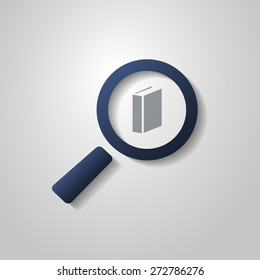 Book Icon Design with Magnifying Glass Symbol