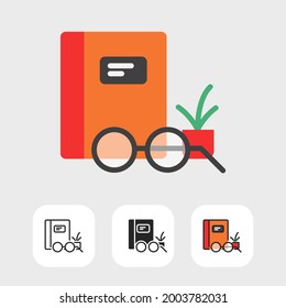 book icon designed in reading theme in flat style including line and solid style and color filled line style