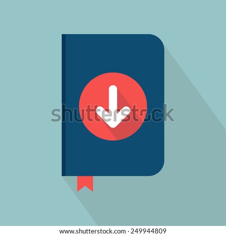 Book icon with download. Flat design. Vector illustration