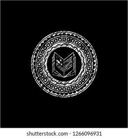 book icon drawn chalk emblem, retro style, chalk or chalkboard texture