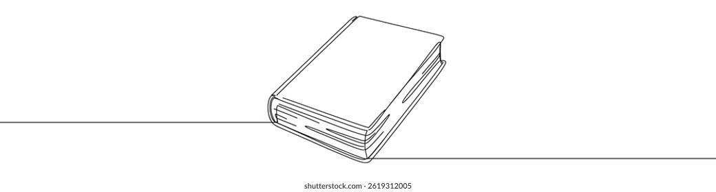 Book icon drawn with one line. Black outline of a closed book made with a single continuous line. Vector illustration