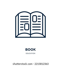 book icon from education collection. Thin linear book, text, information outline icon isolated on white background. Line vector book sign, symbol for web and mobile