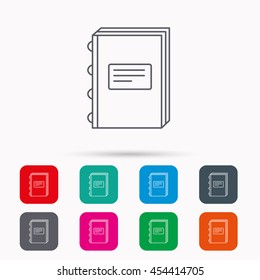Book icon. Education sign. Linear icons in squares on white background. Flat web symbols. Vector