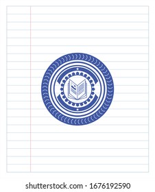 book icon emblem draw with pen effect. Blue ink. Vector Illustration. Detailed.