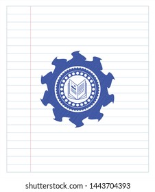 book icon emblem drawn with pen. Blue ink. Vector Illustration. Detailed.