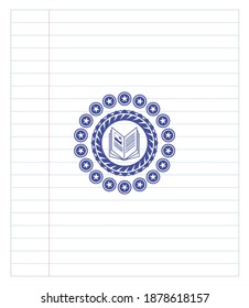 book icon emblem with pen effect. Blue ink. Vector Illustration. Detailed. 