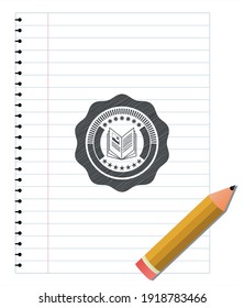 emblema del icono del libro con efecto de lápiz. Ilustración vectorial. Detallado. 