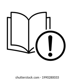 Book icon, exclamation mark education textbook, library vector illustration  symbol. learning design isolated white background  .