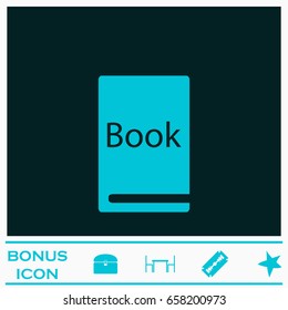 Book icon flat. Blue pictogram on dark background. Vector illustration symbol and bonus icons