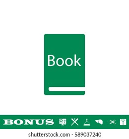 Book icon flat. Green pictogram on white background. Vector illustration symbol and bonus button