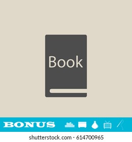 Book icon flat. Grey pictogram on light background. Vector illustration symbol and bonus button real estate, ottoman, vase, tv, fishing rod