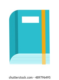 Book icon in flat. Notebook icon. Diary icon. Book sign. Book symbol. Closed blue book. Design element, icon in flat. Isolated object on white background. Vector illustration.
