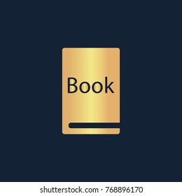 Book icon flat. Simple gold pictogram on dark background. Vector illustration symbol