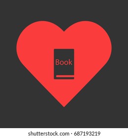 Book icon flat. Simple pictogram on heart background. Vector illustration symbol