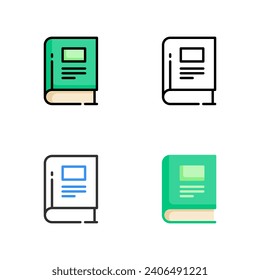 ícono de libro en cuatro estilos diferentes para educación, biblioteca, alfabetización y educación.