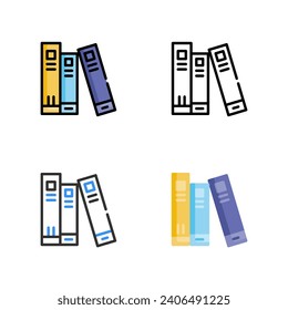ícono de libro en cuatro estilos diferentes para educación, biblioteca, alfabetización y educación.