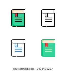 book icon in four different styles for education, library, literacy and education.
