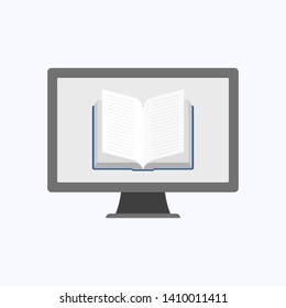 Book icon with gray computer on white background