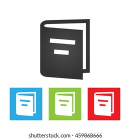 Book icon. Book half opened on first page. Flat vector illustration.