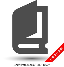 Book icon. Book half opened on first page. Picture of book. Book logo. Vector illustration.