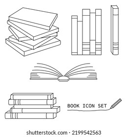 Book icon illustration set (white background, vector, cut out, line drawing)