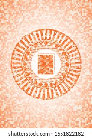 book icon inside abstract emblem, orange mosaic background