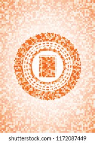 book icon inside abstract orange mosaic emblem with background