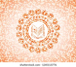 book icon inside abstract orange mosaic emblem
