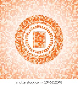 book icon inside abstract orange mosaic emblem with background