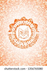 book icon inside abstract orange mosaic emblem