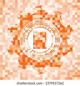 book icon inside abstract orange mosaic emblem