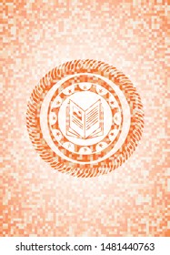 book icon inside abstract orange mosaic emblem with background
