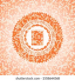 book icon inside abstract orange mosaic emblem with background