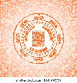 book icon inside abstract orange mosaic emblem with background