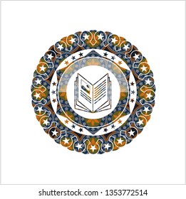 book icon inside arabesque badge. arabic decoration.