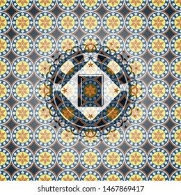 book icon inside arabesque badge background. arabic decoration.