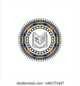 book icon inside arabesque emblem background. arabic decoration.