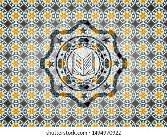 book icon inside arabesque emblem background. arabic decoration.