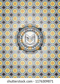 book icon inside arabic badge background. Arabesque decoration.