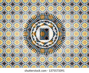 book icon inside arabic badge. Arabesque decoration.