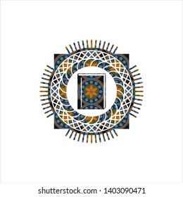 book icon inside arabic badge. Arabesque decoration.