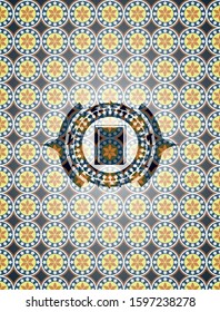 book icon inside arabic badge. Arabesque decoration.