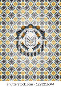 book icon inside arabic emblem. Arabesque decoration.